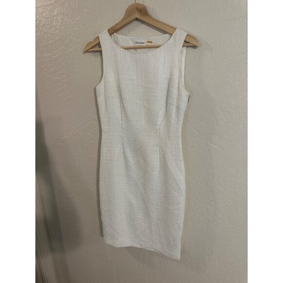 Calvin Klein Tweed Style Zip Side White Mini Dress - Picture 2 of 12